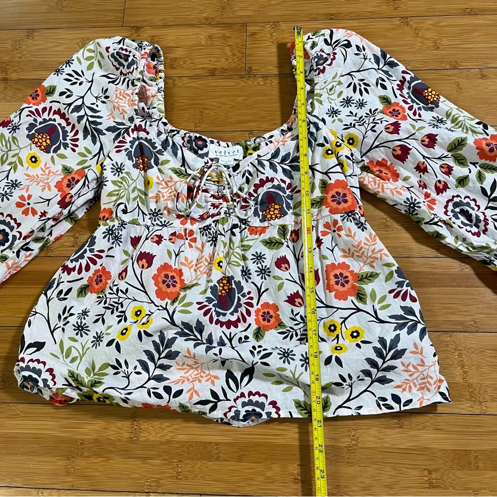 Velvet by Graham & Spencer Stass Floral Multicolor Floral Cotton Babydoll Blouse - Picture 12 of 13